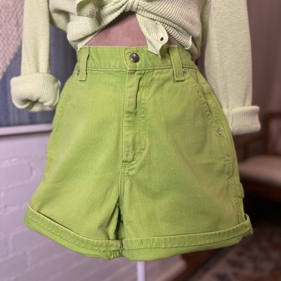 Lee Green Riveteted Dungarees Denim Shorts - Picture 6 of 10